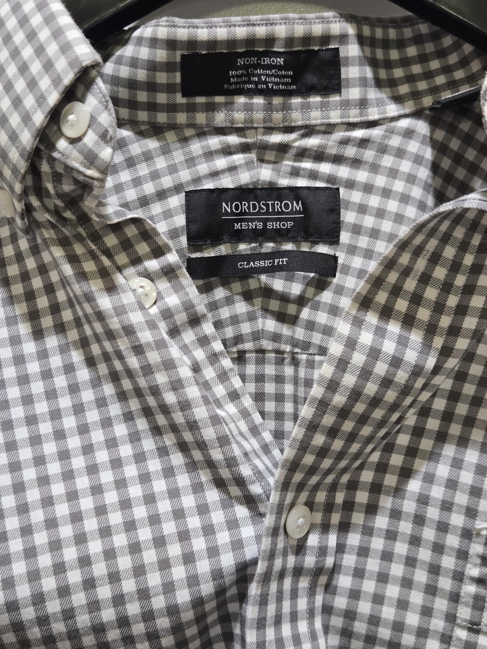 Nordstrom Men’s Classic Fit Gray Gingham Button-Down Shirt